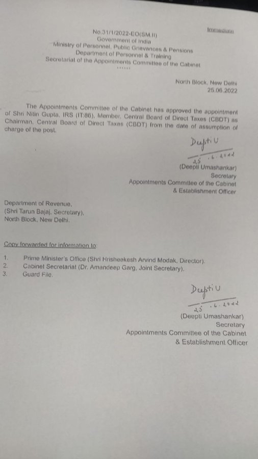 IRS Nitin Gupta New Chairman CBDT