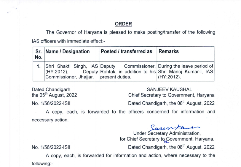 DC Transfers in Haryana