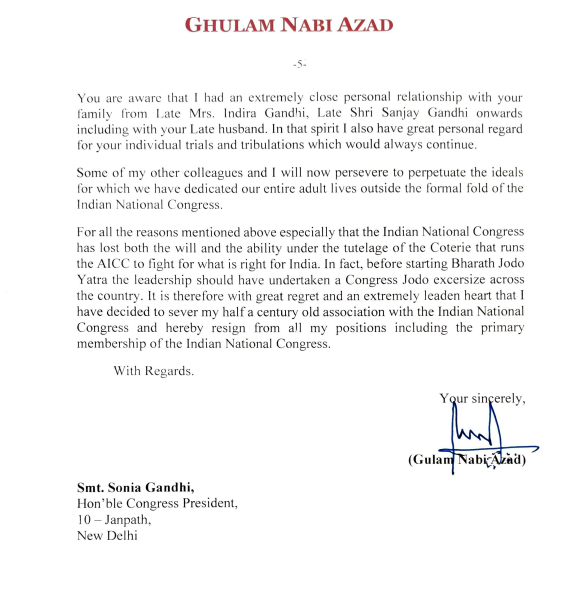 Ghulam Nabi Azad Quits Congress