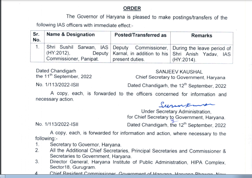 Haryana IAS & HCS Transfers