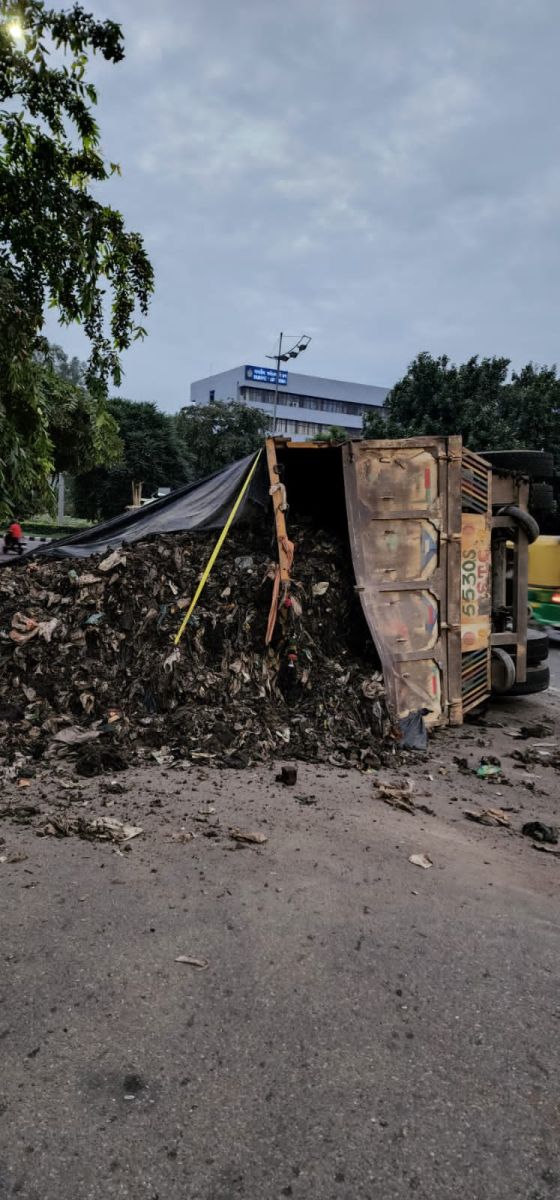 Truck Overturns On Road In Chandigarh