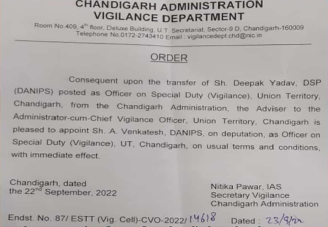 Chandigarh Officers Transfer-Posting