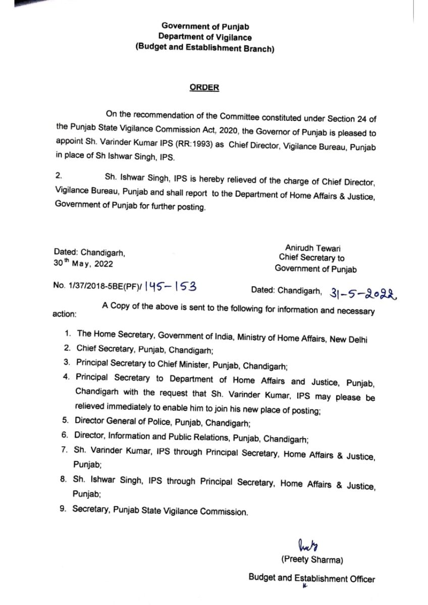 Punjab Vigilance Bureau New Chief Director