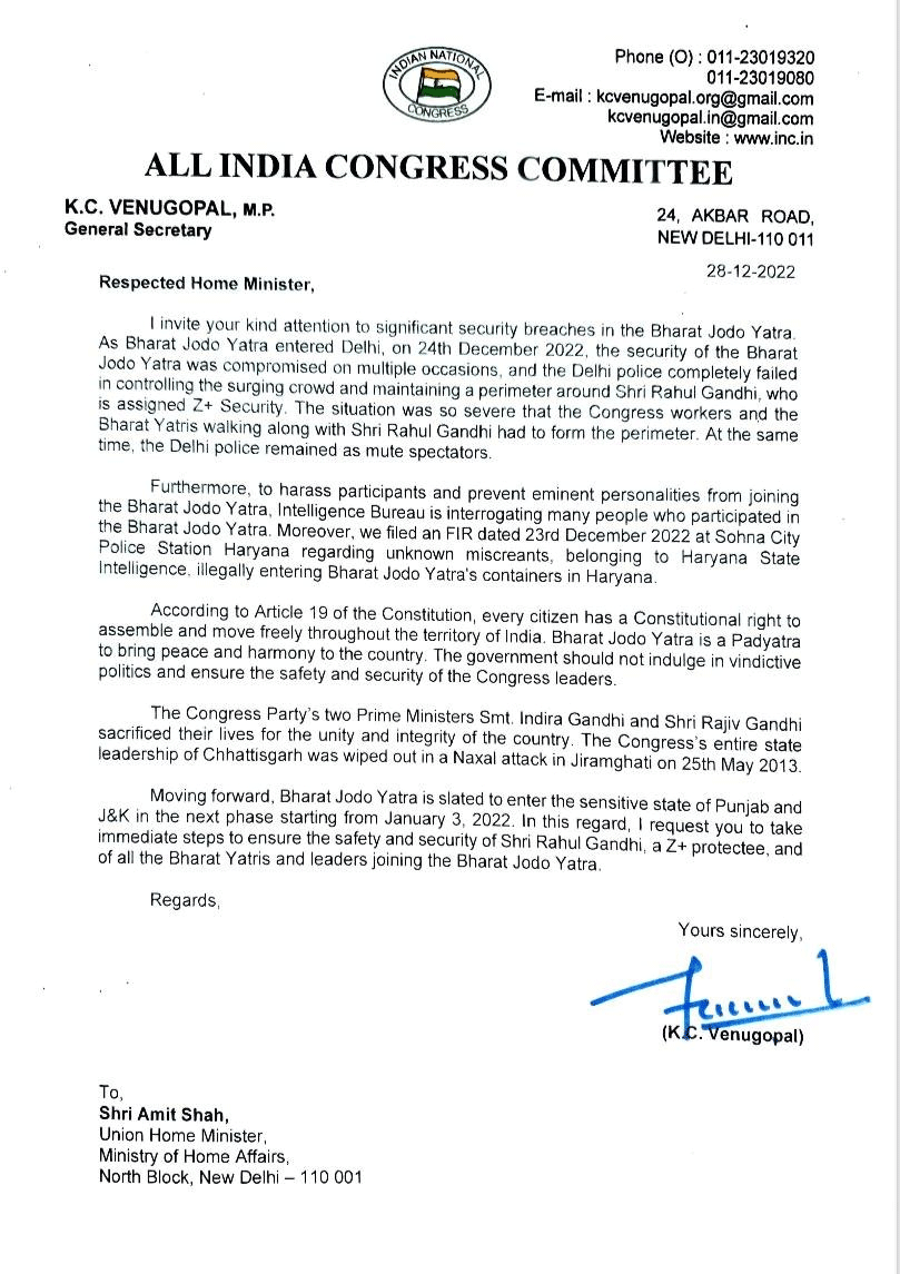 Congress Writes Letter To HM Amit Shah On Rahul Gandhi Security