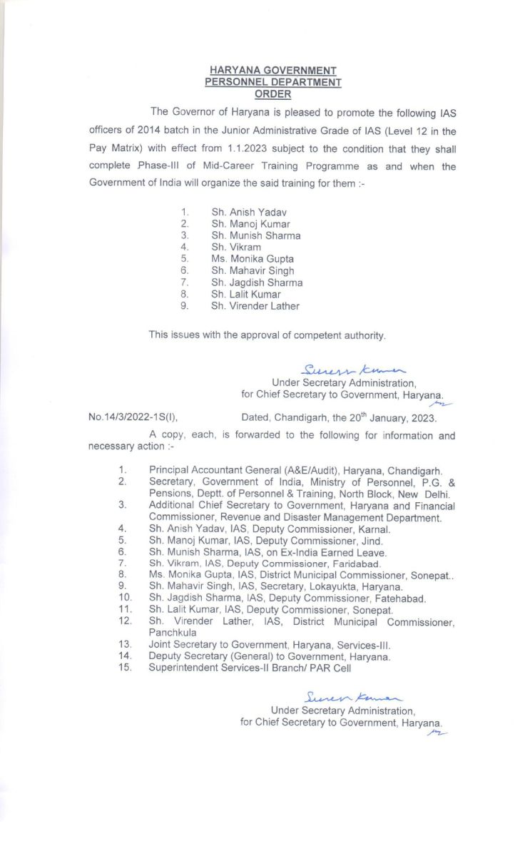 Haryana IAS Officers Promotion