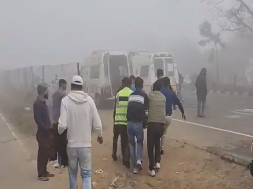 Haryana Roadways Bus and Truck Collide Near Karnal