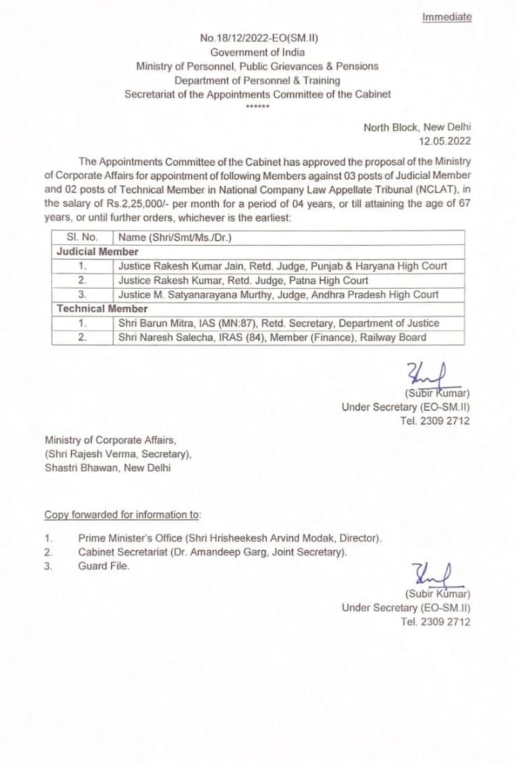 Appointments in NCLAT