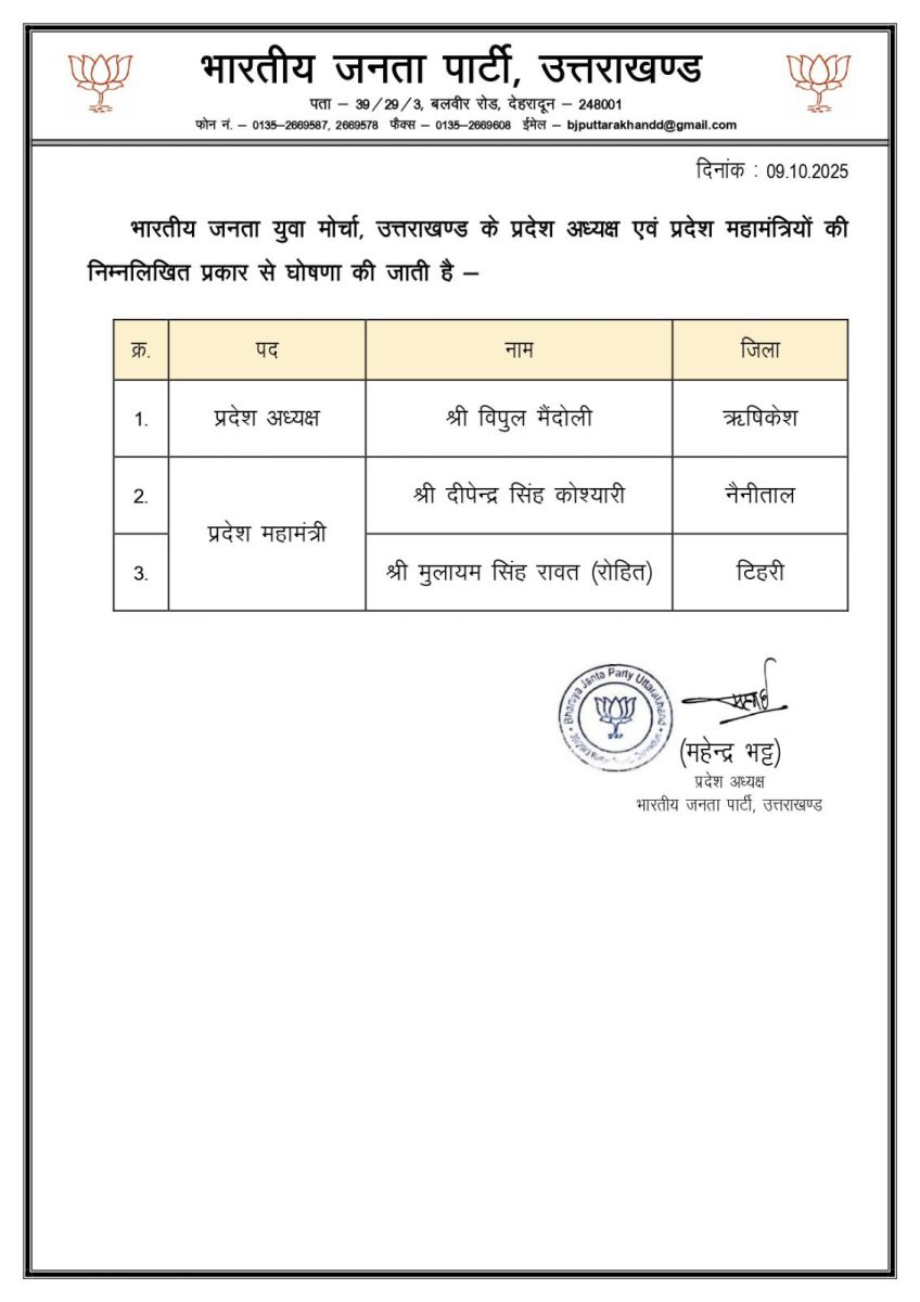 Bjym Office Bearers Announced
