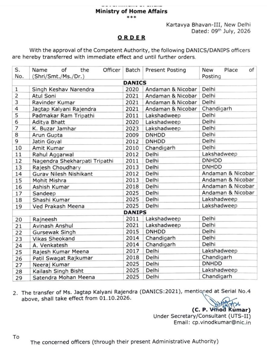 Five UT Police officers, including three IPS officers, transferred