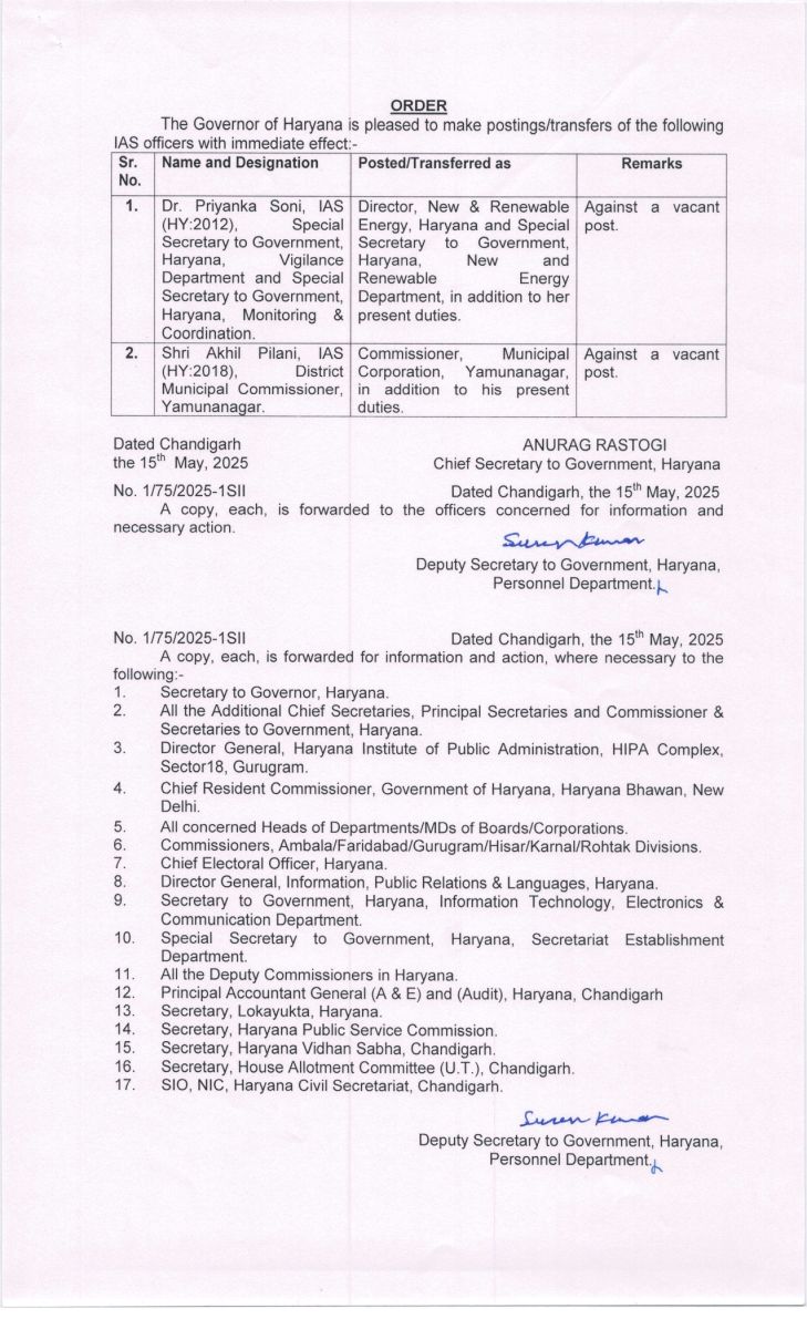 Haryana IAS Transfer