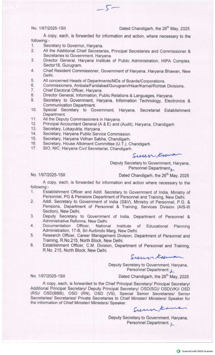 IAS/HCS Officers Transferred Haryana