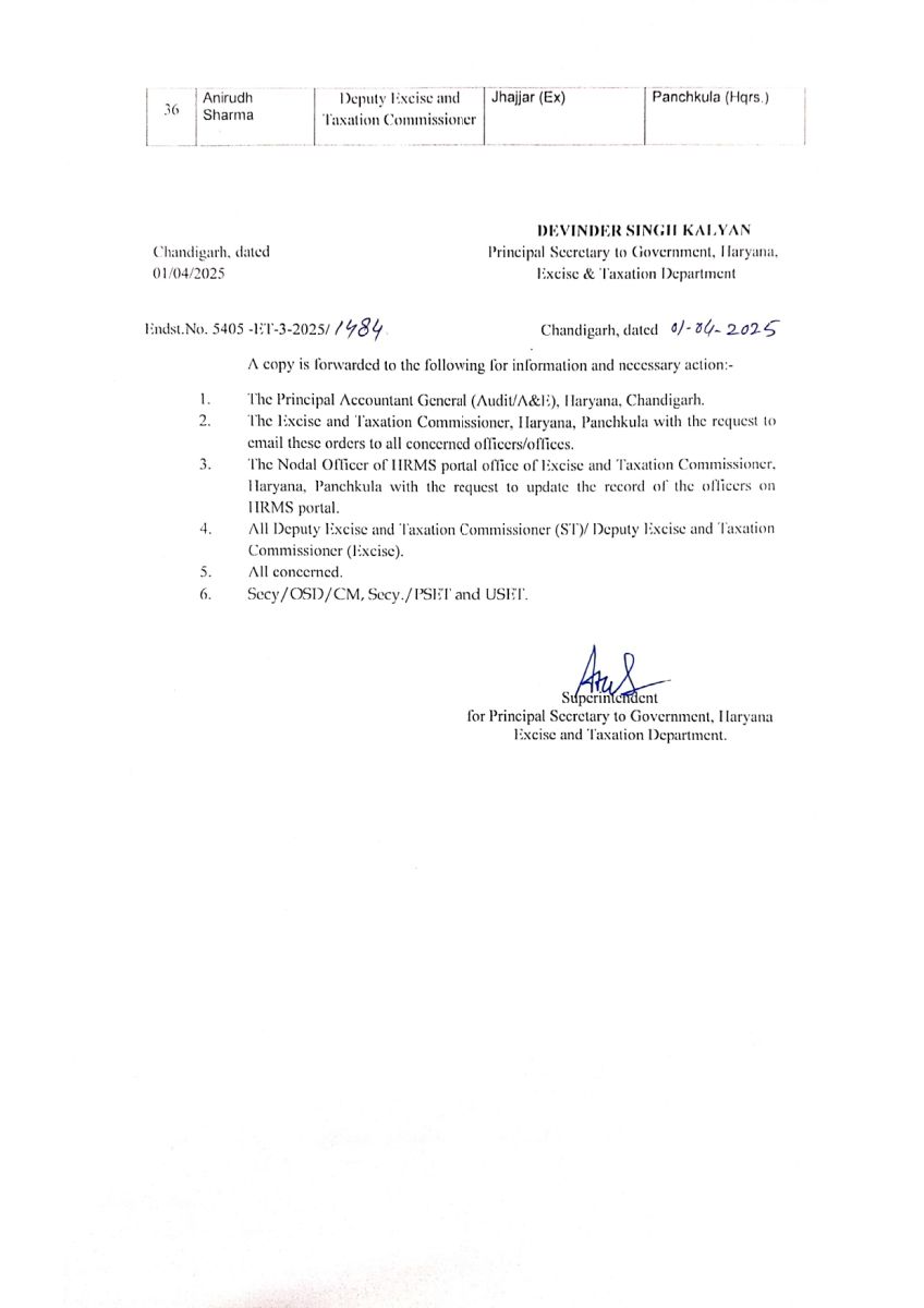 Deputy Excise and Taxation Commissioners Transfer