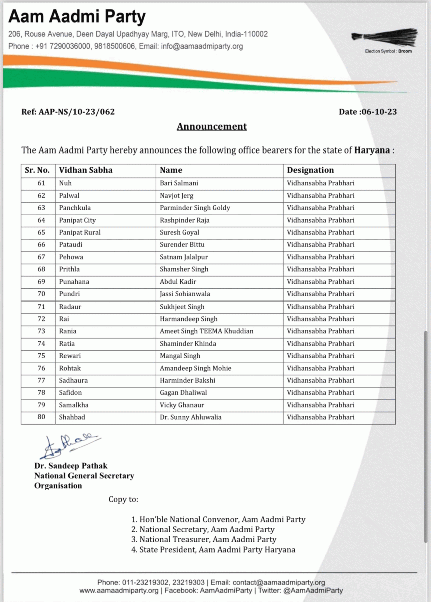 AAP Announces Office Bearers