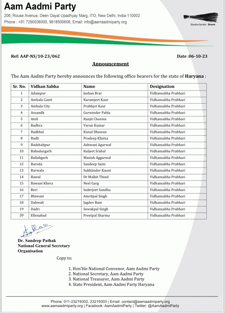 AAP Announces Office Bearers