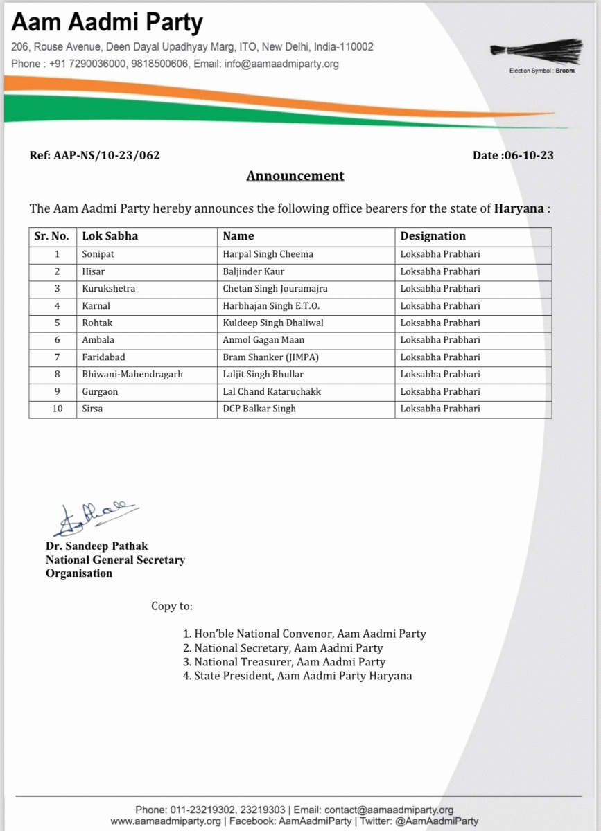 AAP Announces Office Bearers