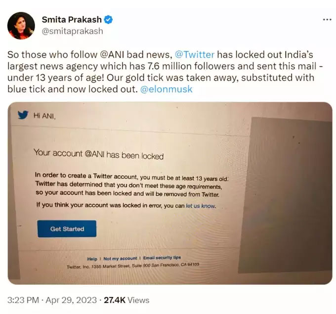  ANI Twitter Account Locked