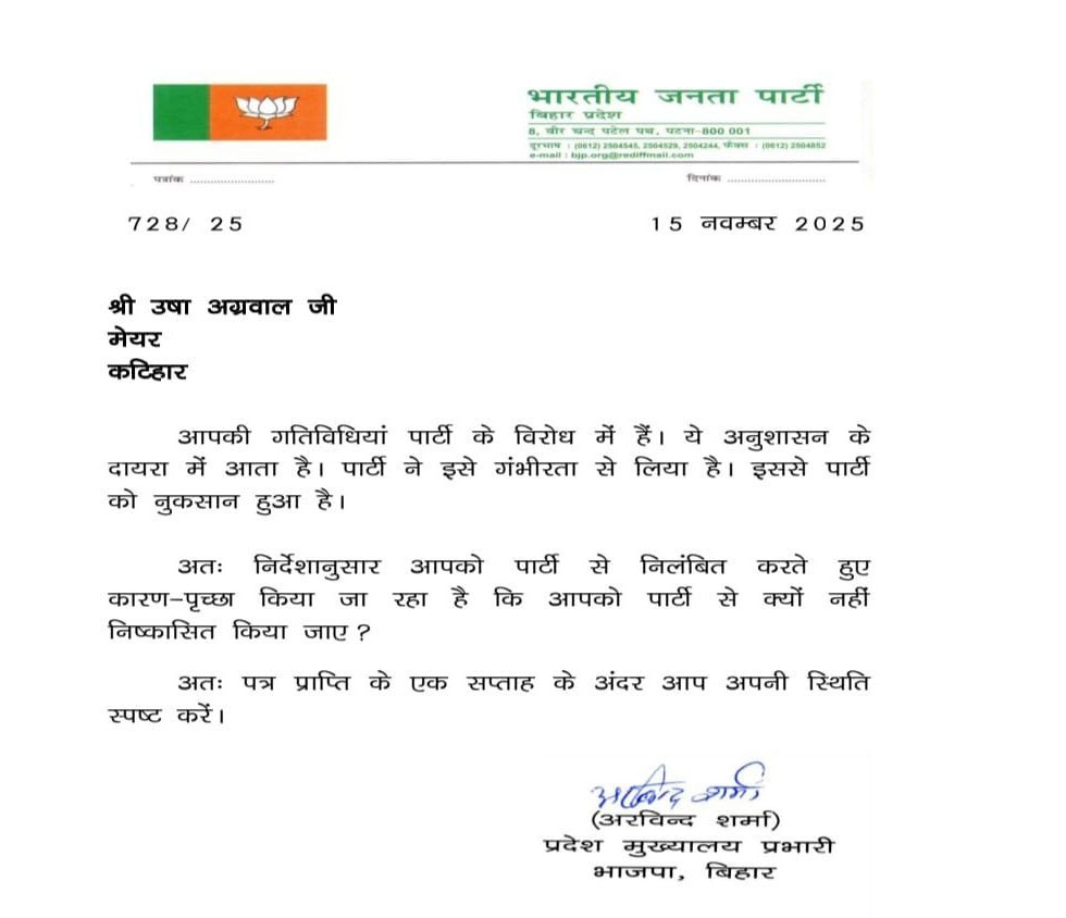 BJP Suspended Bihar Leaders After Chunav Result 2025