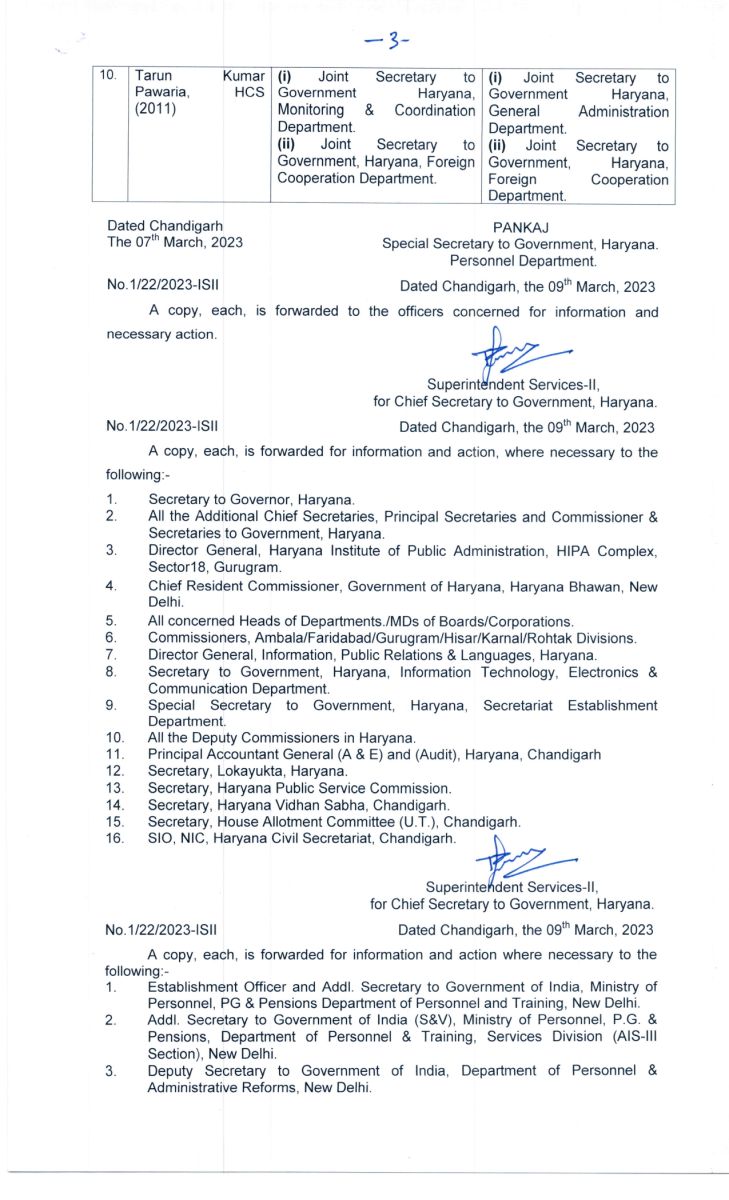 Haryana Senior IAS Officers Re-Designated