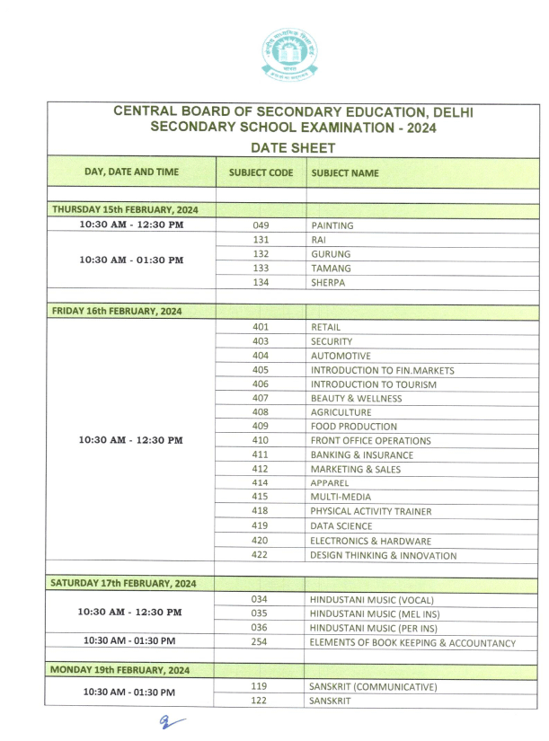CBSE 10th-12th Board Datesheet 2024 Download Here Update