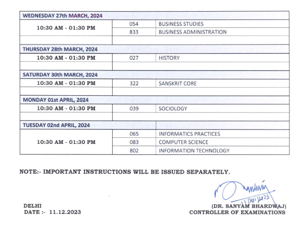 CBSE 10th-12th Board Datesheet 2024 Download Here Update