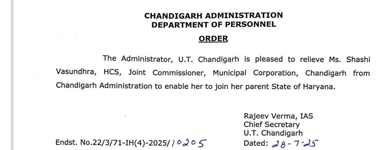Chandigarh Administrative Reshuffle Officers Gets New Charges