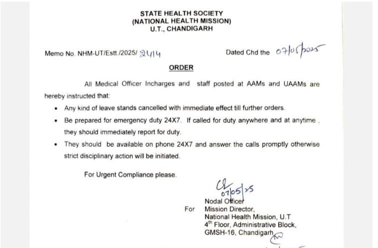 Chandigarh Medical Staff All Leaves Canceled After Operation Sindoor