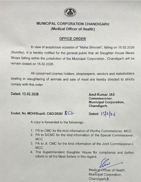 Chandigarh Order To Close All Slaughter Houses and Meat Shops On Mahashivratri
