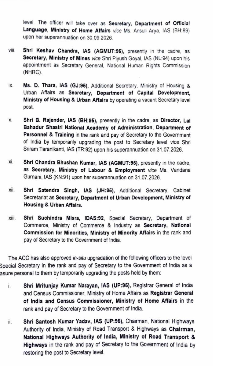 Govt Transfers IAS Officers