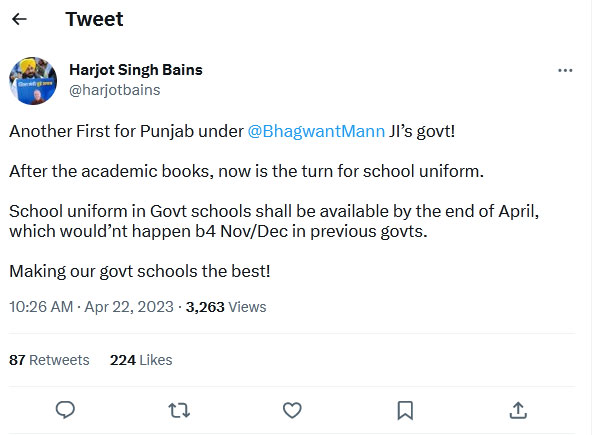Harjot Singh Bains on Punjab Govt Schools Uniform