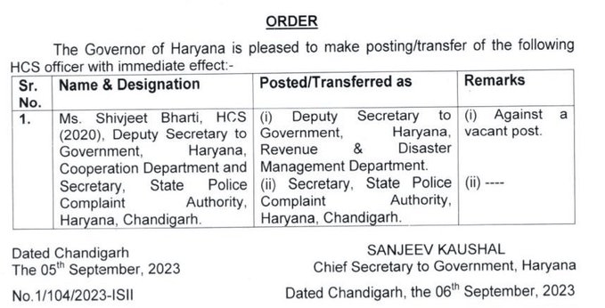 Haryana HCS Transfers-Postings