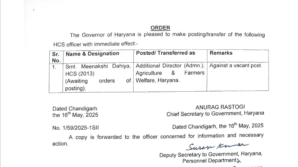 Haryana Two HCS Transfers Today Government Order News Latest