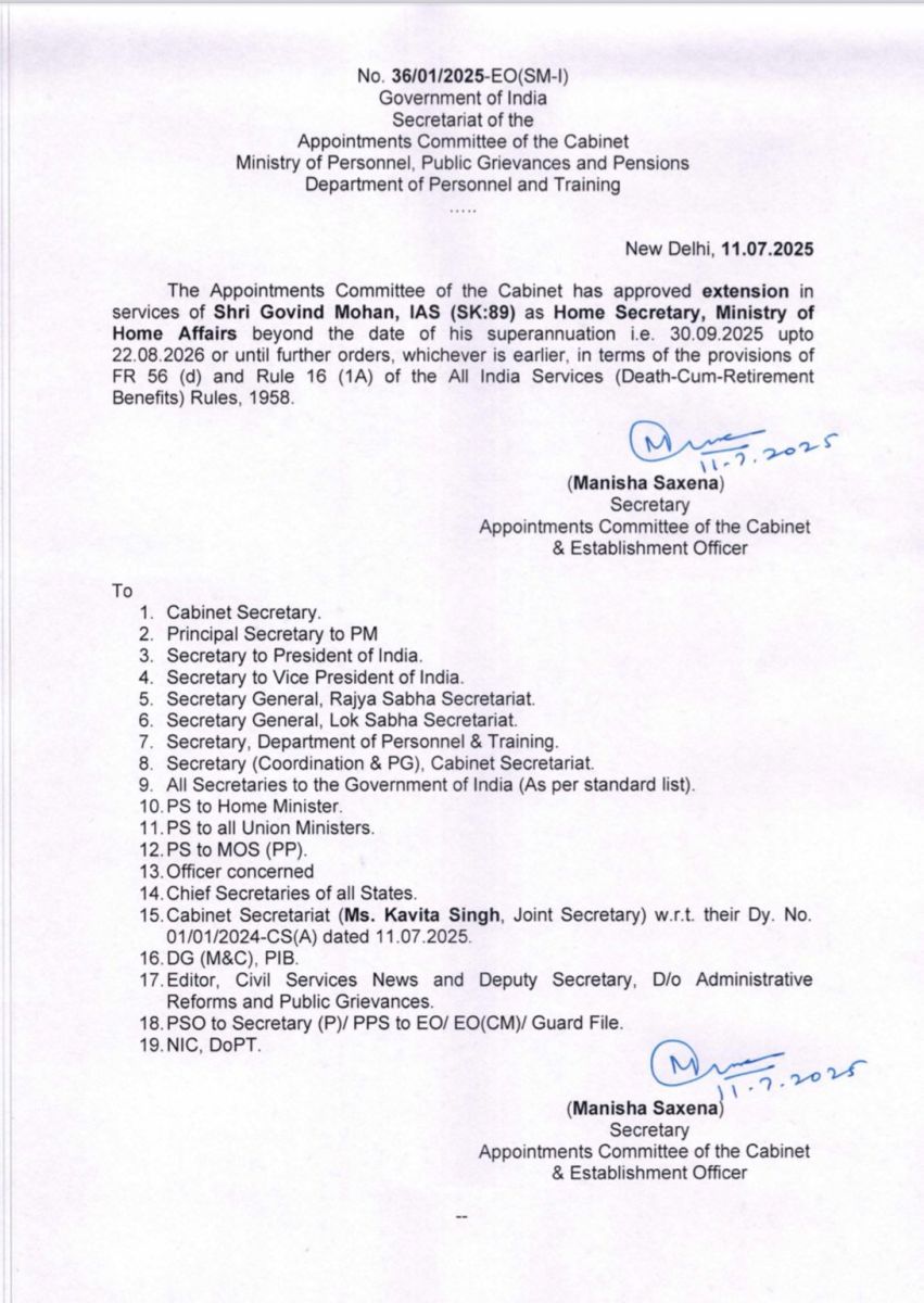 IAS Govind Mohan Gets Extension As Home Secretary of India