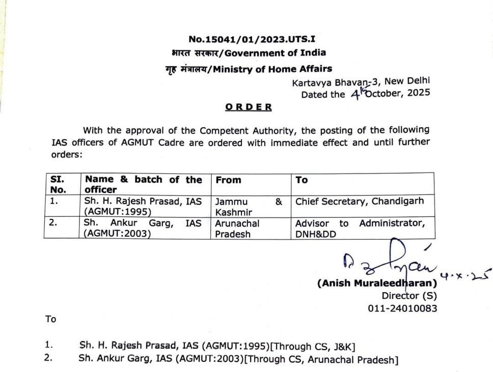   IAS H Rajesh Prasad Became New Chief Secretary of Chandigarh