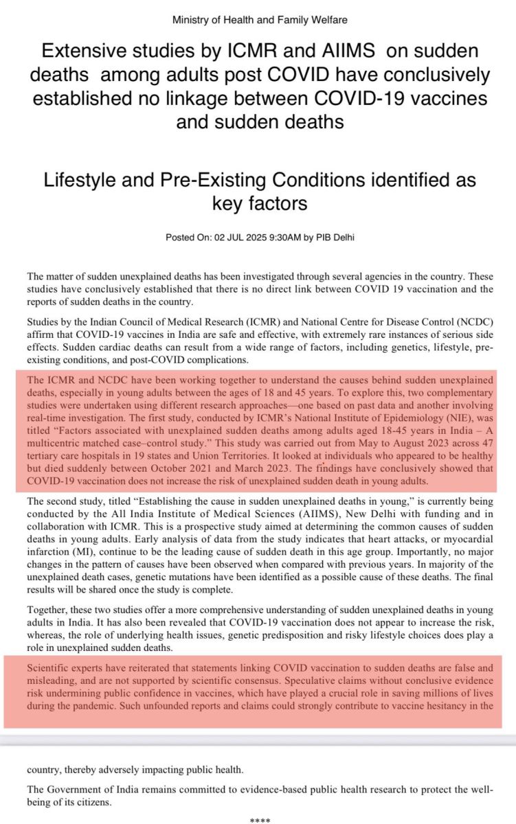 ICMR report on Sudden Deaths