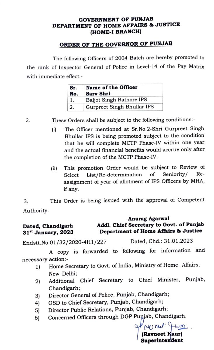 IPS Officers Promoted in Punjab