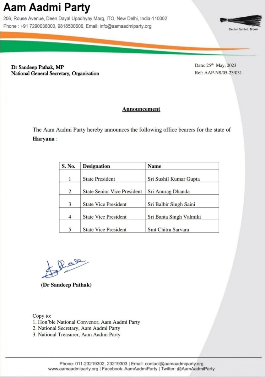Dr. Sushil Gupta State President Haryana AAP