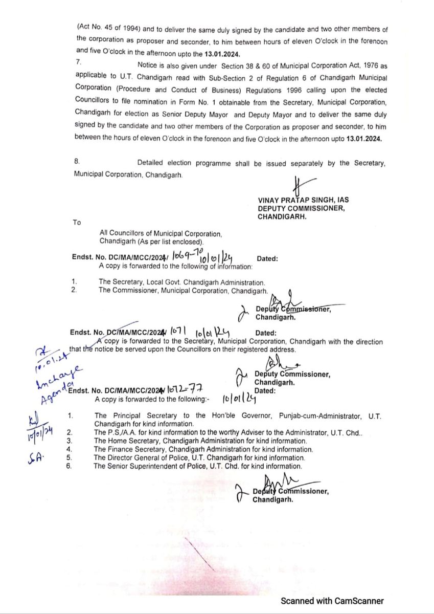 Chandigarh Mayor Election 2024 Notification