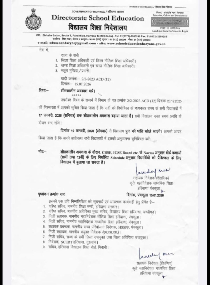 Haryana Schools Winter Holidays Extended Breaking News