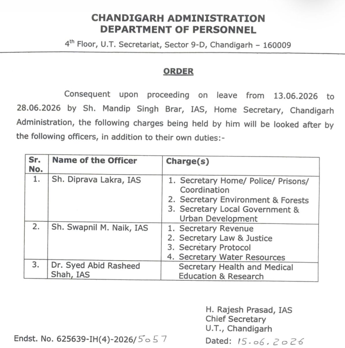 Chandigarh IAS Diprava Lakra Gets Additional Charge Of Home Secretary 