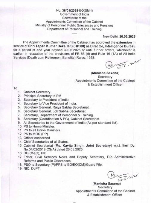 India Intelligence Bureau Chief Tapan Deka Gets One Year Extension