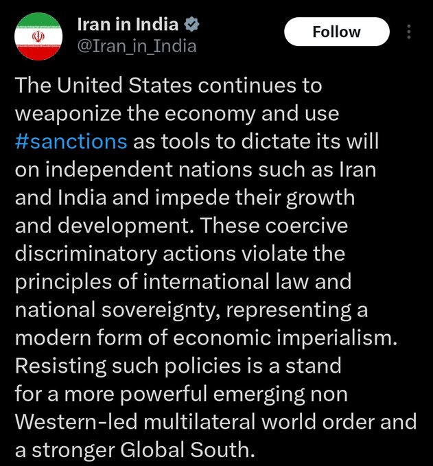 Iran Extends Support To India Against America Sanctions