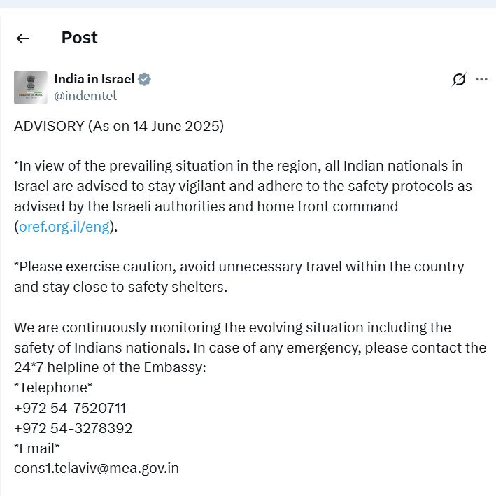 Israel Advisory For Indians