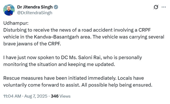 Jammu-Kashmir Udhampur CRPF Vehicle Accident Jawans Martyred Breaking
