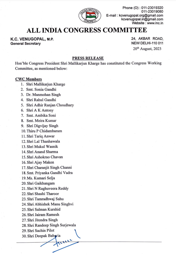 Mallikarjun Kharge Constitutes Congress New CWC