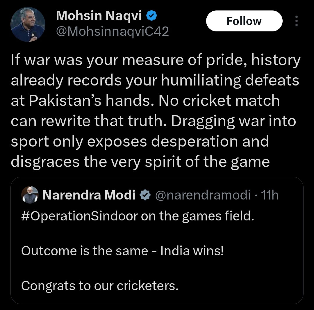 PM Modi Operation Sindoor Post Mohsin Naqvi Trophy Chor