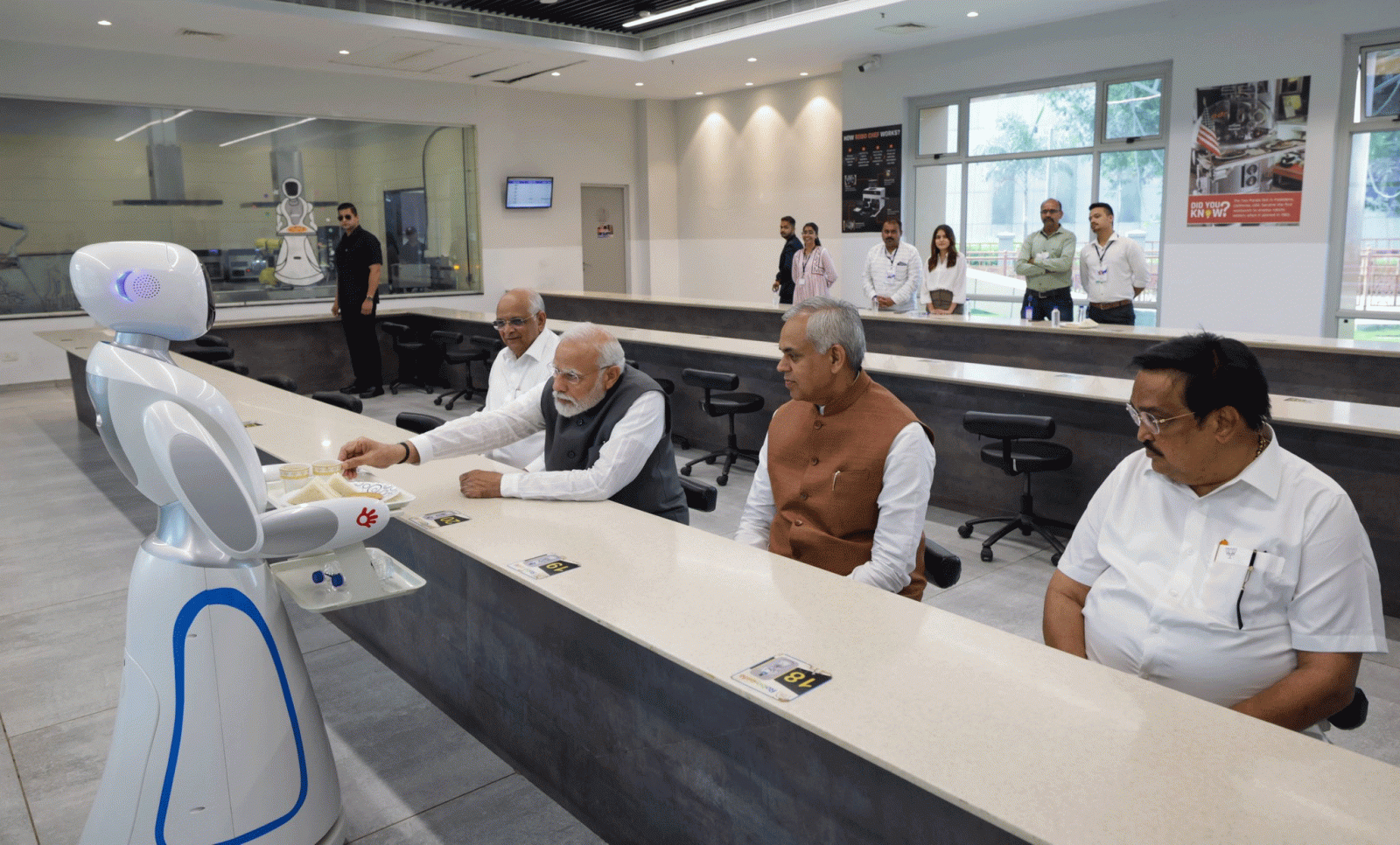  PM Modi with Robots Served Tea Sandwich in Gujarat Science City
