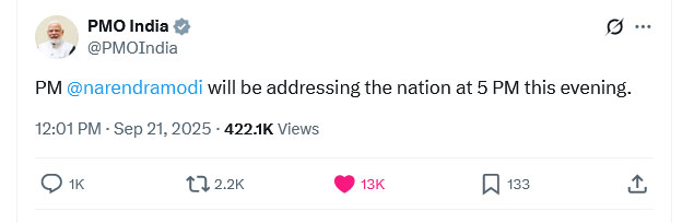 PM Narendra Modi will be addressing the nation at 5 PM this evening