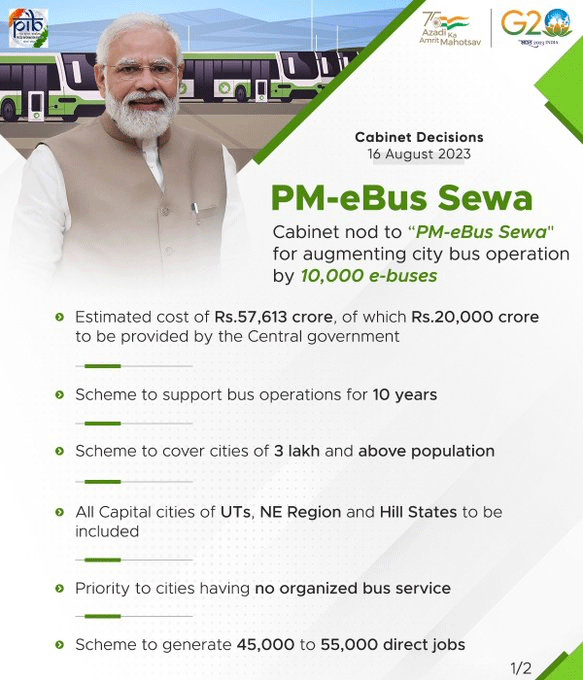  Union Cabinet Decisions PM-eBus Sewa Approves