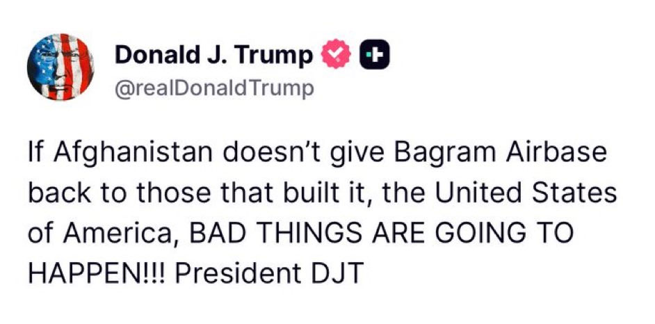 President Donald Trump Threat To Taliban Afghanistan For Bagram Airbase