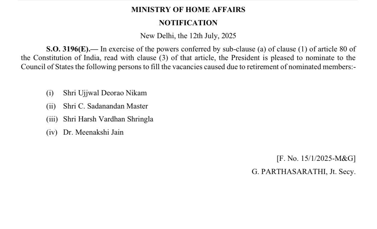 President Draupadi Murmu Nominates 4 New Members To Rajya Sabha
